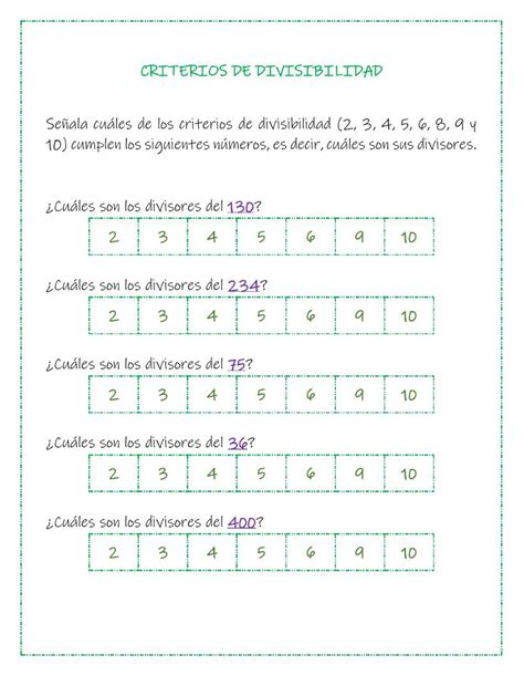 reglas de divisibilidad ejercicios.